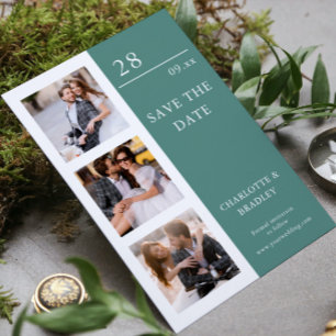 Modern Teal Four Photo Wedding Collage Save The Date
