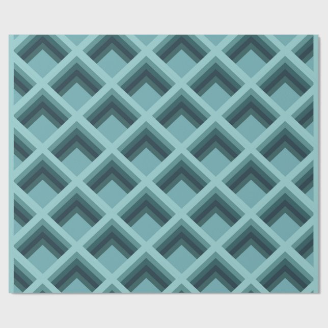 Modern Teal Geometric 3D Diamond Wrapping Paper (Flat)