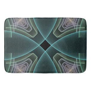 Modern Teal Geometric Fractal Art Graphic Bath Mat