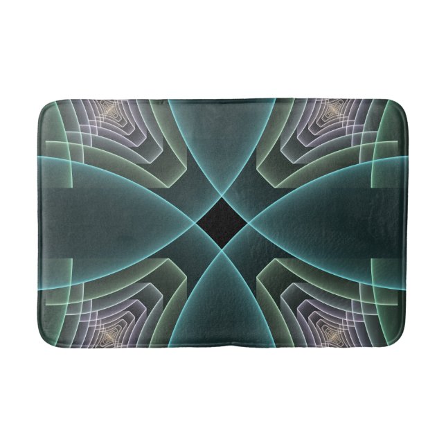Modern Teal Geometric Fractal Art Graphic Bath Mat (Front)