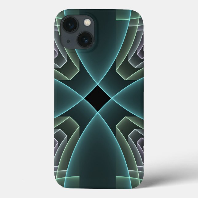 Modern Teal Geometric Fractal Art Graphic Case-Mate iPhone Case (Back)