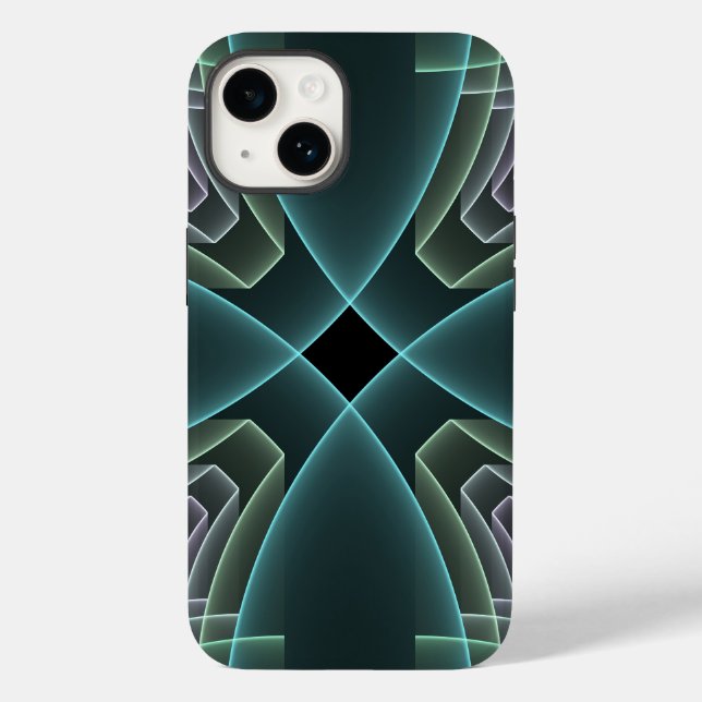 Modern Teal Geometric Fractal Art Graphic Case-Mate iPhone Case (Back)