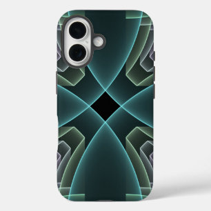 Modern Teal Geometric Fractal Art Graphic iPhone 16 Case