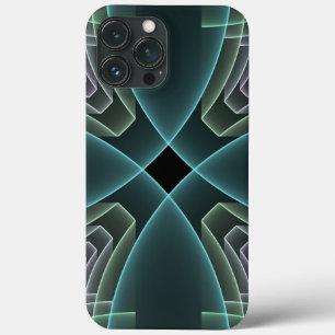 Modern Teal Geometric Fractal Art Graphic iPhone 13 Pro Max Case