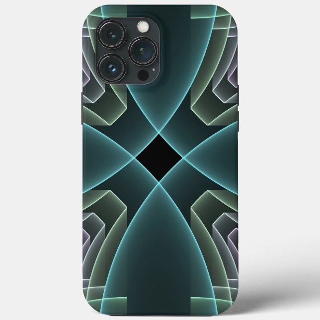 Modern Teal Geometric Fractal Art Graphic Case-Mate iPhone Case (Back)