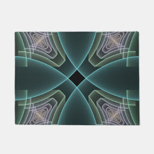 Modern Teal Geometric Fractal Art Graphic Doormat