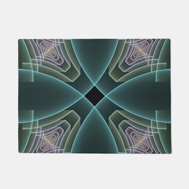 Modern Teal Geometric Fractal Art Graphic Doormat (Front)