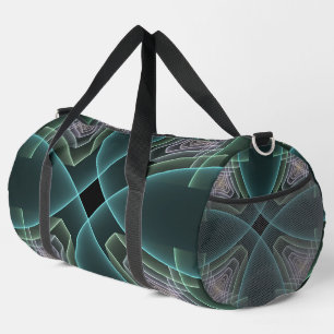 Modern Teal Geometric Fractal Art Graphic Duffle Bag
