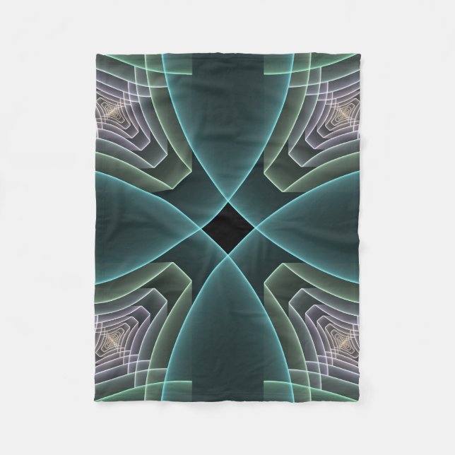 Modern Teal Geometric Fractal Art Graphic Fleece Blanket (Front)