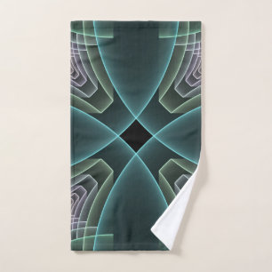 Modern Teal Geometric Fractal Art Graphic Hand Towel