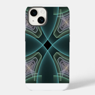 Modern Teal Geometric Fractal Art Graphic iPhone 14 Case