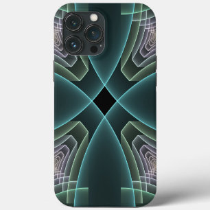 Modern Teal Geometric Fractal Art Graphic iPhone 13 Pro Max Case