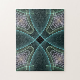 Modern Teal Geometric Fractal Art Graphic Jigsaw Puzzle