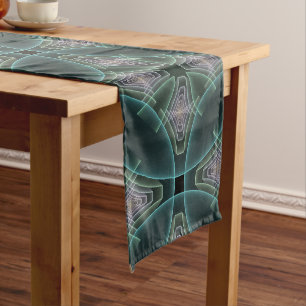 Modern Teal Geometric Fractal Art Graphic Long Table Runner