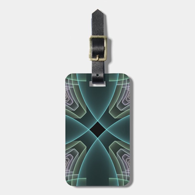 Modern Teal Geometric Fractal Art Graphic Luggage Tag (Front Vertical)