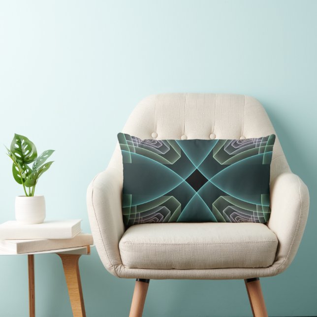 Modern Teal Geometric Fractal Art Graphic Lumbar Cushion (Chair)