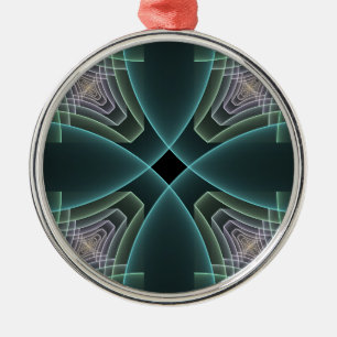 Modern Teal Geometric Fractal Art Graphic Metal Tree Decoration