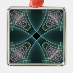 Modern Teal Geometric Fractal Art Graphic Metal Tree Decoration