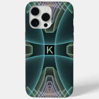 Modern Teal Geometric Fractal Art Graphic Monogram