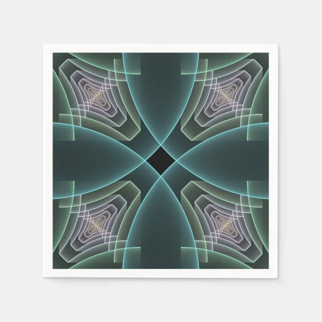 Modern Teal Geometric Fractal Art Graphic Napkin (Front)