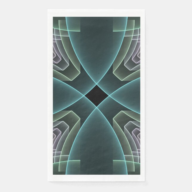 Modern Teal Geometric Fractal Art Graphic Napkin (Front)