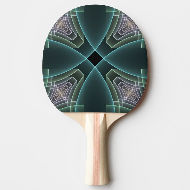Modern Teal Geometric Fractal Art Graphic Ping Pong Paddle (Front)