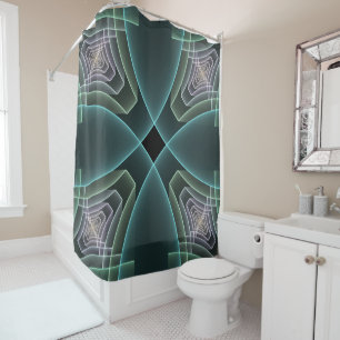 Modern Teal Geometric Fractal Art Graphic Shower Curtain