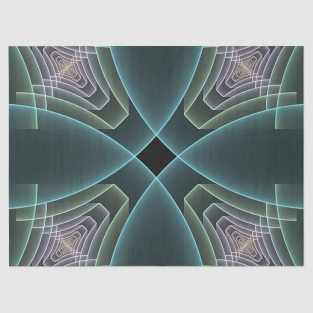 Modern Teal Geometric Fractal Art Graphic Tissue Paper (Front)