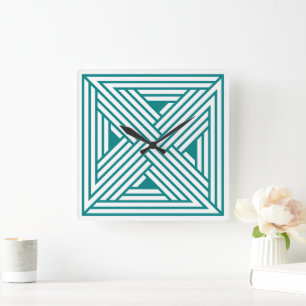 Modern Teal Geometric Line Art Abstract Pattern Square Wall Clock