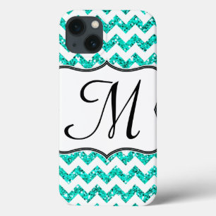 Modern Teal Glitt Chevron Girly Monogram IPAD Case