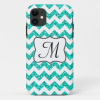 Modern Teal Glitter Chevron Monogram IPHONE 5 Case