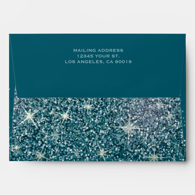 Modern Teal Glitter Wedding Envelopes (Back (Top Flap))