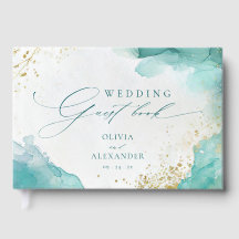 Modern Teal Gold Abstract Beach Wedding