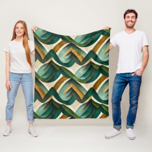 Modern Teal Gold Abstract Geometric Pattern Fleece Blanket