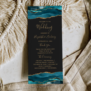 Modern Teal Gold Agate Dark Wedding Programme