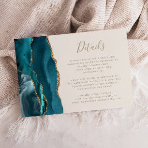 Modern Teal Gold Agate Ivory Wedding Details Enclosure Card