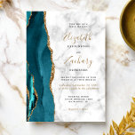 Modern Teal Gold Agate Marble Wedding Invitation<br><div class="desc">The left-hand edge of this elegant modern wedding invitation features a teal watercolor agate border trimmed with faux gold glitter. The customisable text combines black and gold-coloured handwriting,  copperplate and italic fonts on a grey and white marble background. The reverse side features a matching teal and gold agate design.</div>