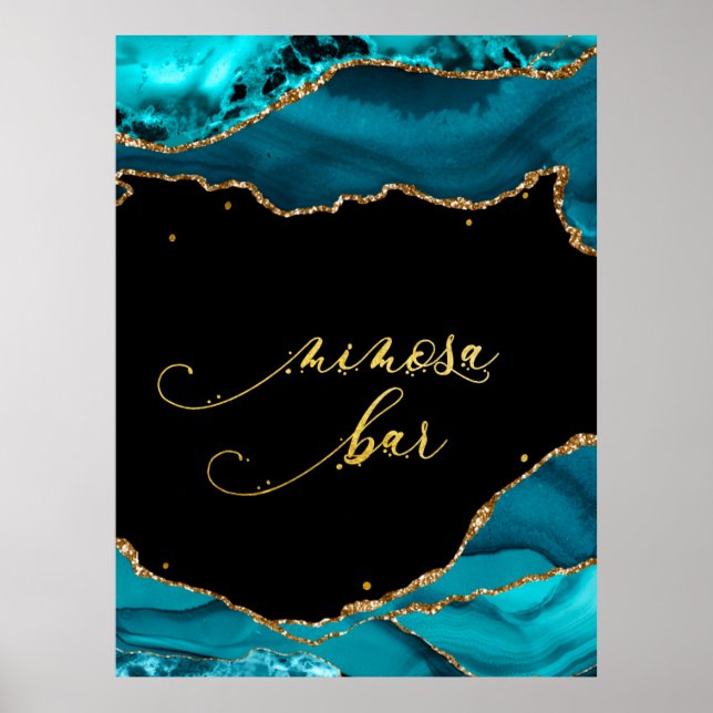 Modern Teal Gold Agate Mimosa Bar Wedding Poster (Front)