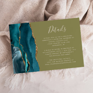 Modern Teal Gold Agate Olive Green Wedding Details Enclosure Card