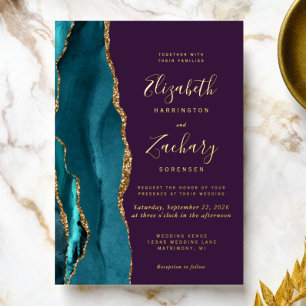 Modern Teal Gold Agate Purple Wedding