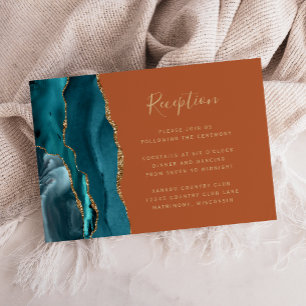 Modern Teal Gold Agate Rust Wedding Reception Enclosure Card