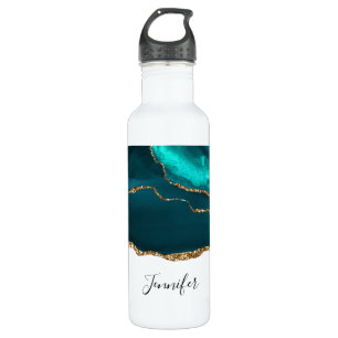 Modern Teal & Gold Agate Stone Abstract Design 710 Ml Water Bottle