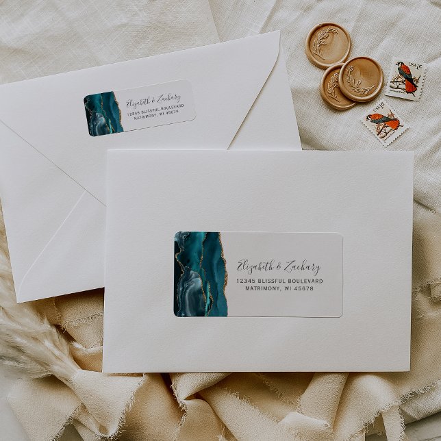 Modern Teal Gold Agate Wedding Return Address (Creator Uploaded)