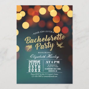Modern Teal Gold Bokeh Lights Bachelorette Party Invitation