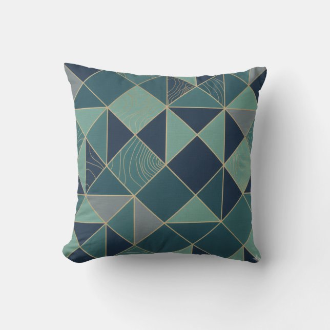 Modern Teal & Gold Geometric Mosaic Pattern Throw  Cushion (Front)