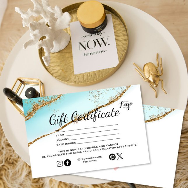 Modern teal Gold glitter Gift certificate salon (Creator Uploaded)