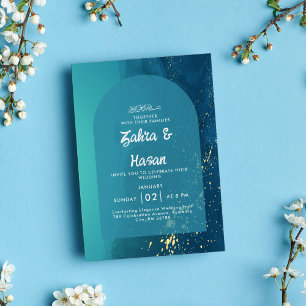 Modern Teal Gold Islamic Wedding Invitation