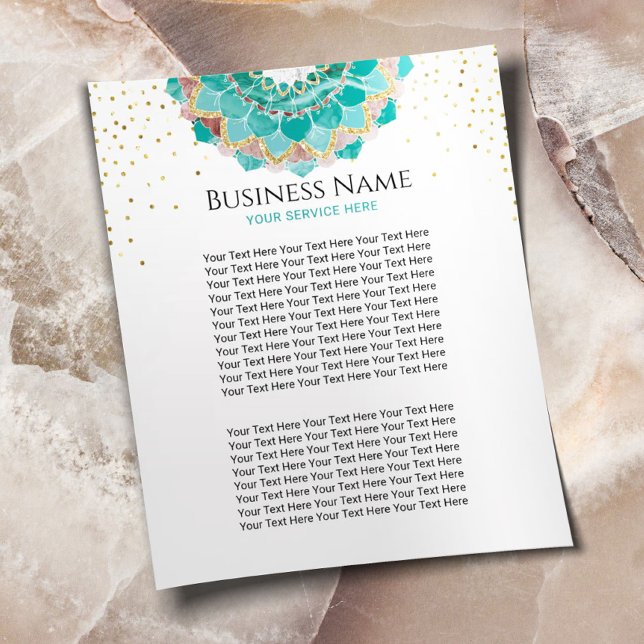 Modern Teal & Gold Mandala Flower Spa Salon Flyer (Creator Uploaded)
