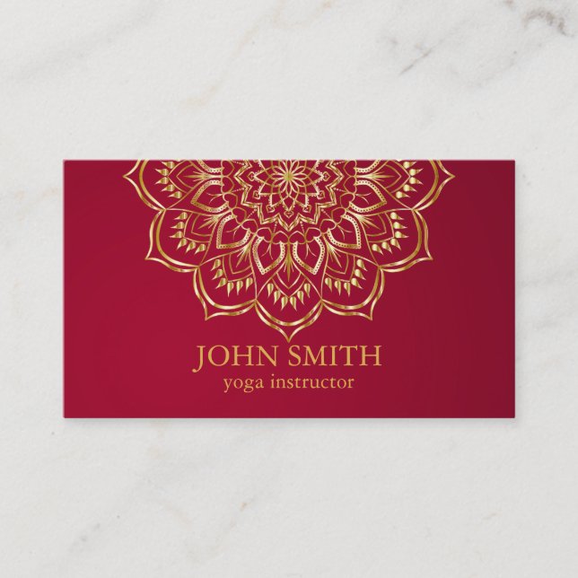 Modern Teal & Gold Mandala Yoga Instructor Business Card (Front)