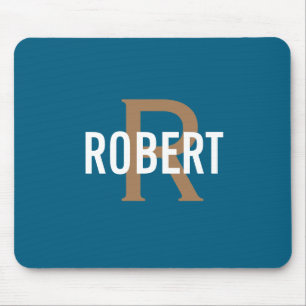 Modern teal gold monogram men name mouse pad